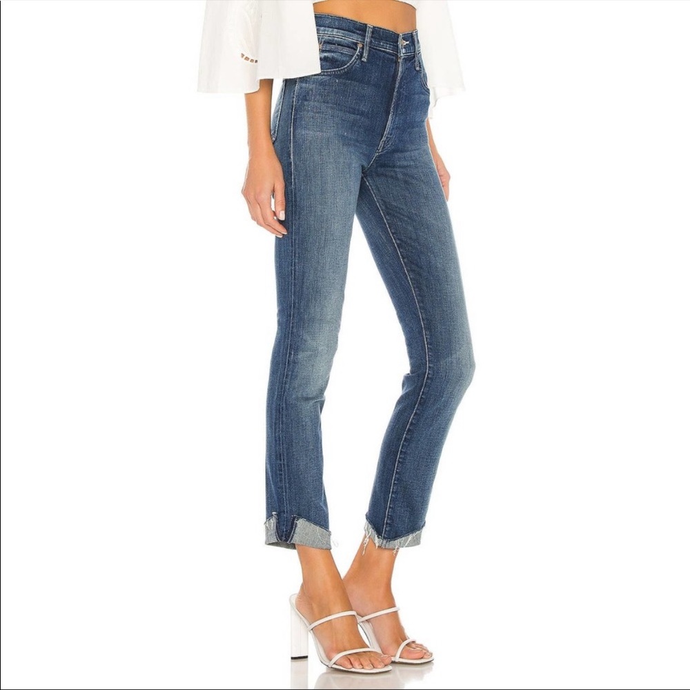 MOTHER 26 High Waisted Rascal Ankle Slit Flip Jeans in Double Shot Espresso Wash